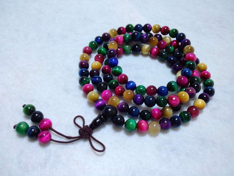 Natural crystal red / yellow / blue Tigereye 108 beads bracelet m/f