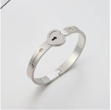 Heart Lock & Key Set Stainless Steel Bangle Necklace Jewelry Set