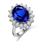 Aokarry Women Jewelry 18K White Gold Blue Oval Shape 6.75Ct Tanzanite Diamond Wedding Engagement Rings Size 7.5