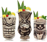 Tiki Mugs Set – Large Ceramic Tiki Mug, Cocktail Mugs for Mai Tai, Punch, Pina Colada, and Tropical bar Drinks (TIKISET)