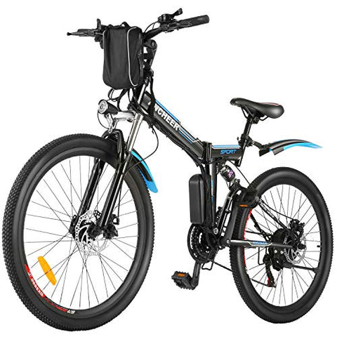 ANCHEER 26'' Folding Electric Mountain Bike, Electric Bike with 36V 8Ah Lithium-Ion Battery, Premium Full Suspension and 21 Speed Gears Commuting Ebike