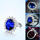 Aokarry Women Jewelry 18K White Gold Blue Oval Shape 6.75Ct Tanzanite Diamond Wedding Engagement Rings Size 7.5