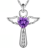 Violet Silver Angel Love Heart Pendant- Free With Purchase