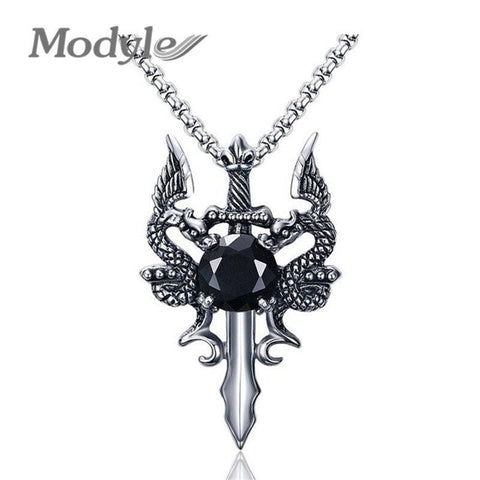 Modyle 2019 New Rock Punk Sword Dragon Bat Link Chain Necklaces for Men Punk Rock Stainless Steel Necklace