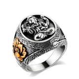 MetJakt Buddha Elephant Lucky Ring with Lotus Solid Authentic 100% 925 Sterling Silver Rings for Unisex Vintage Punk Jewelry