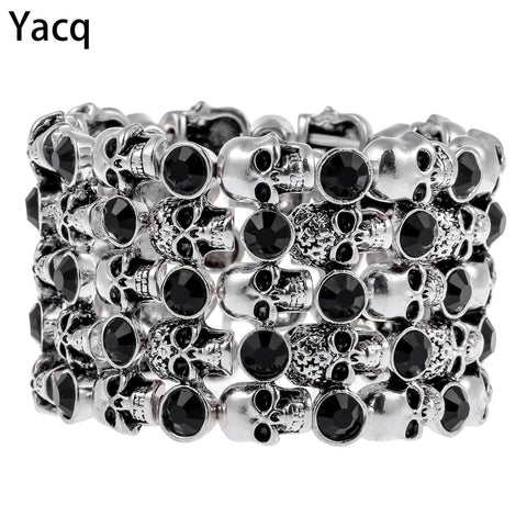 YACQ Skull Skeleton Stretch Cuff Bracelet f
