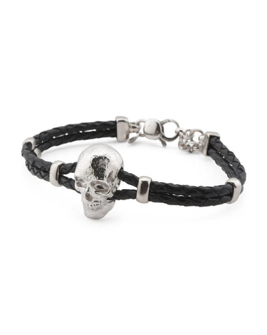Matteo Silver Skull Leather Bracelet