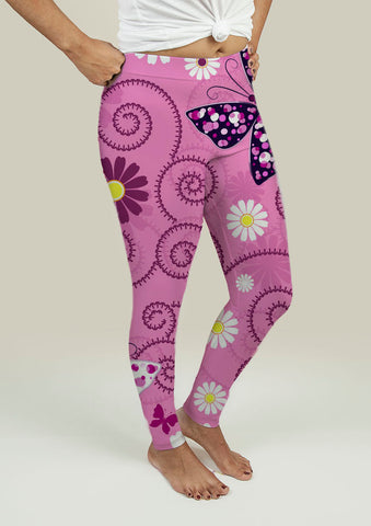Leggings with Pink Floral Pattern